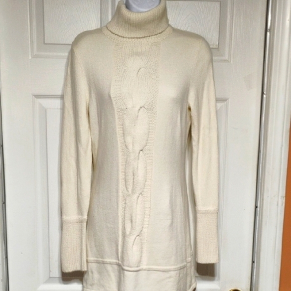 INC International Concepts Sweaters - INC International Concepts Cream Big Turtle Neck Silk Sweater